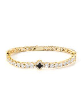 4mm Iced Out Four Leaf Clover Tennis Bracelet White Gold Plated 5A Zircon